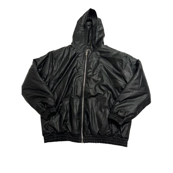 Naked Wardrobem Faux Leather Hooded Zip Up Bomber Jacket in Black - Picture 1 of 3